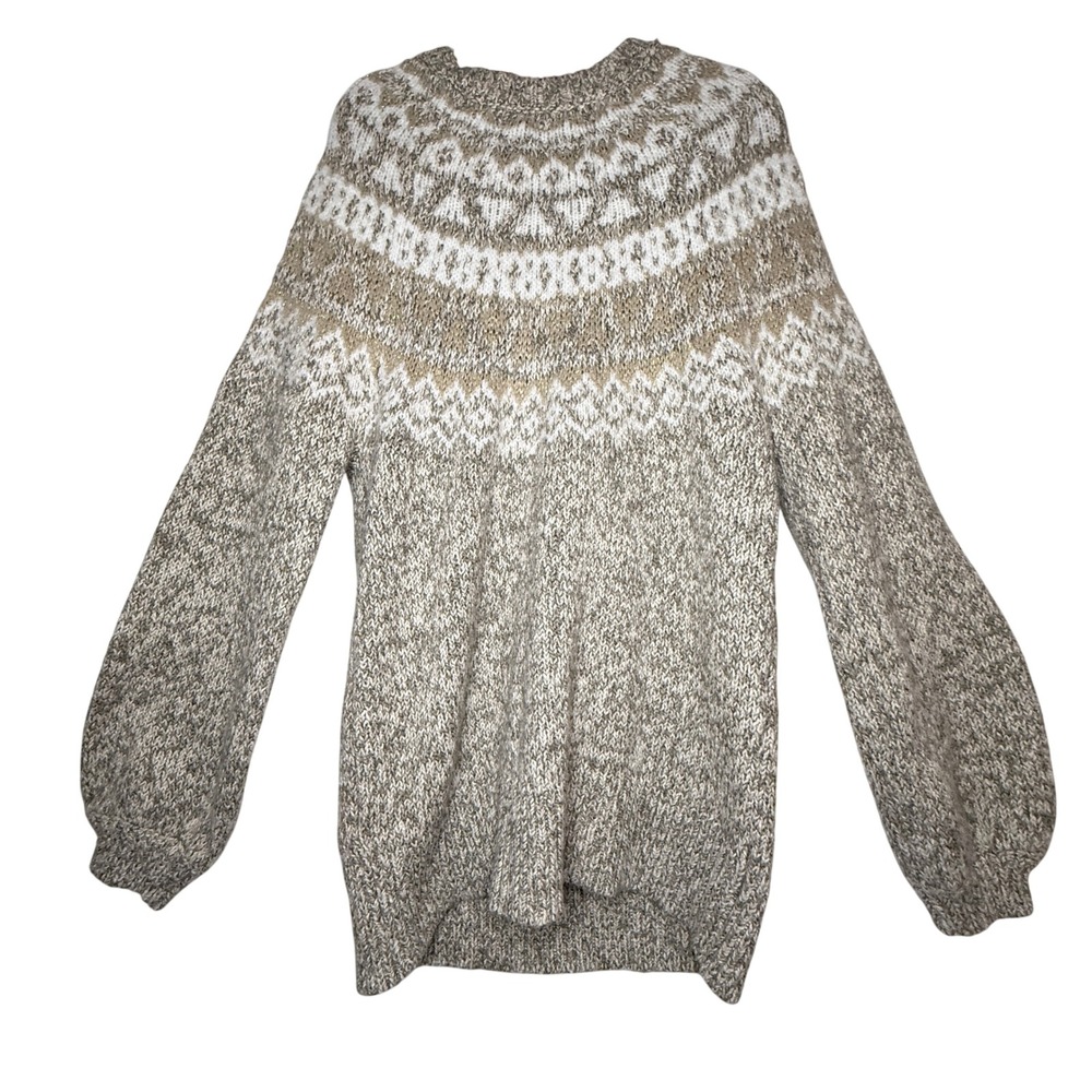 LOFT Beige Tan Fair Isle Longline Sweater XL Cozy Winter Cabin